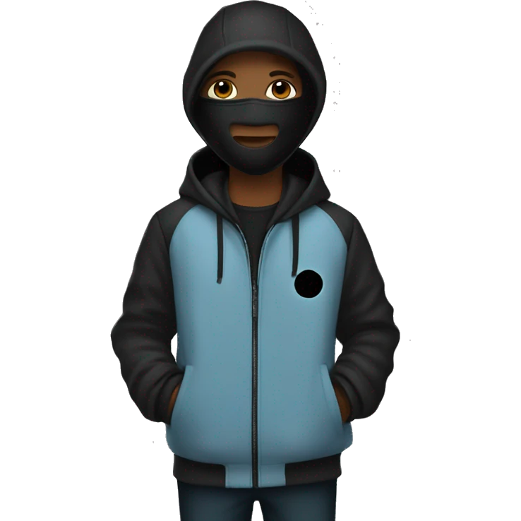 Un adolescente con abrigo negro y sky mask negra  emoji