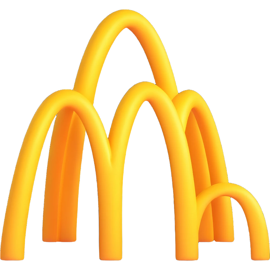 fake McDonald's logo with 3D effect, distorted arches, shiny and humorous emoji