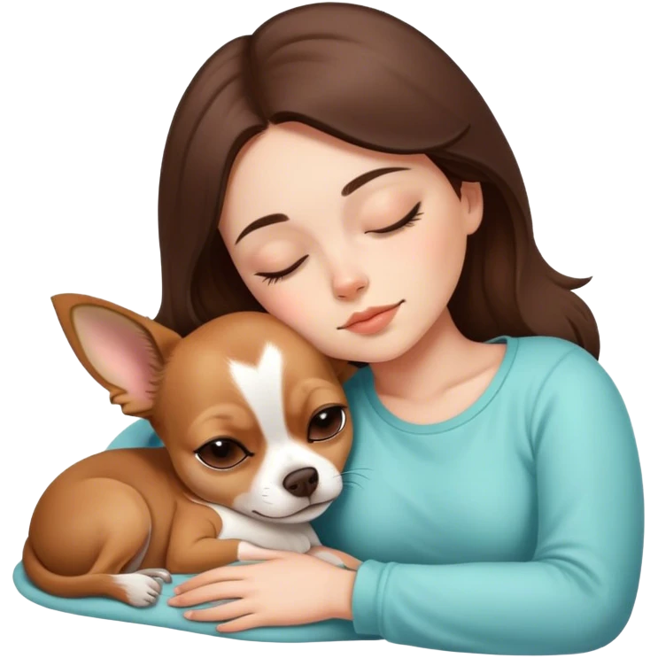 sleeping girl brunette hair laying next to chihuahua  emoji