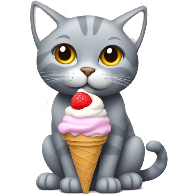 Grey cat eating ice cream  emoji