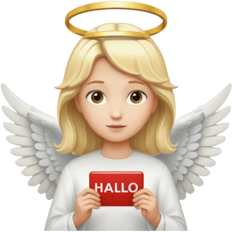 "An angel emoji with blonde hair, a halo, wings, holding a 'COMPARTILHAR' sign in bold letters." emoji