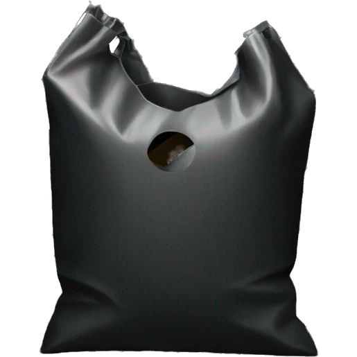 An image of a black plastic bag with diagonal gold stripes. The top part has a cutout handle for easy carrying emoji