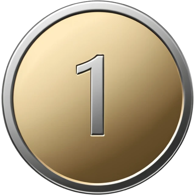 Emoji icon of a metal coin with engraved number 1, minimalist style, isolated, only metal color emoji