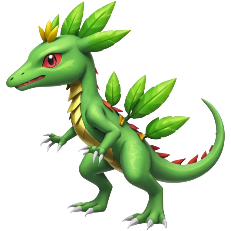 Shiny Aural Kecleon-Sceptile-Genesect-Fakémon-fusion (full body) emoji