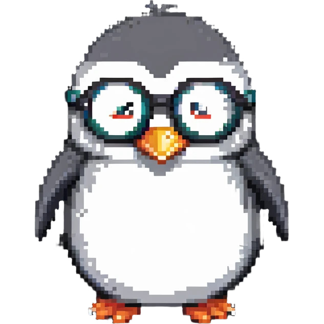 cute penguin head with round glasses, smart looking emoji
