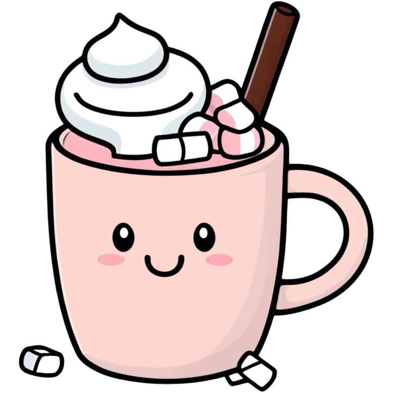 Light Pink mug of hot chocolate with marshmallows  emoji