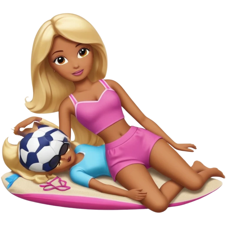 Brown skin blonde hair barbie in laying on beach  emoji