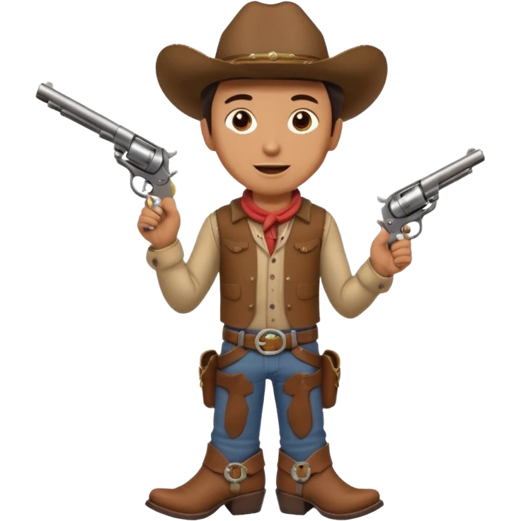 A young cowboy with oversized boots, excited expression, and a tiny toy revolver.
 emoji