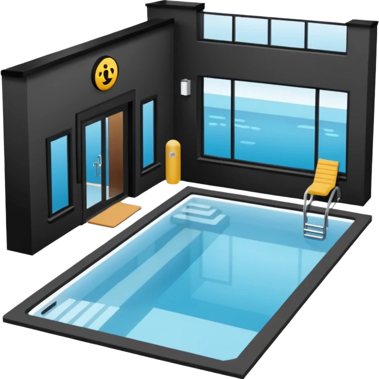 Hotel indoor Pool with entrance door and gym next to it  emoji