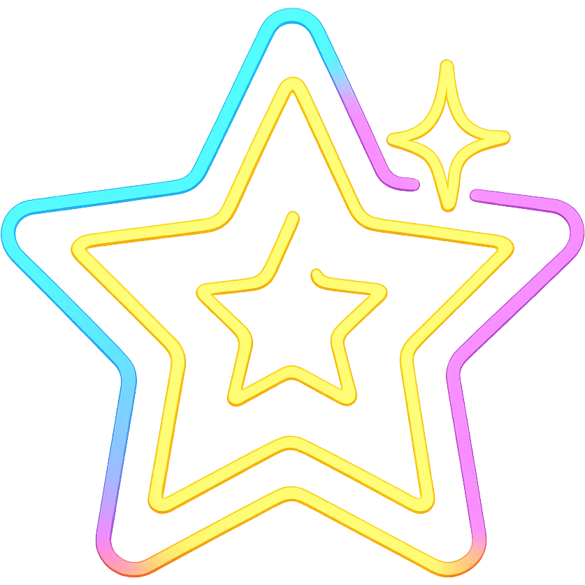 A shining star with bright neon outlines in pop art style emoji