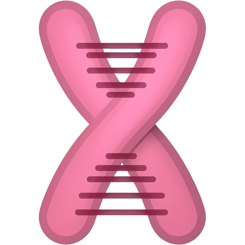 Minimalist icon of a pink chromosome with two chromatids, showing allele marks AS DARCER LINES BUT ON CHROMATIDS NOT BEETWEN THEM  , simple flat design, soft pastel colors, vector style, clean and modern, suitable for educational or app icon emoji