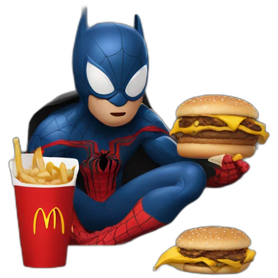 Spider-Man eating from McDonalds with batman emoji