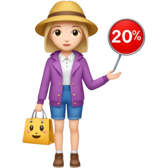Person who is waiting the sale promotion with 20% off sign, wearing cute outfit emoji