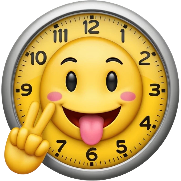 yellow emoji with tongue out and two fingers doing the clock it sign emoji
