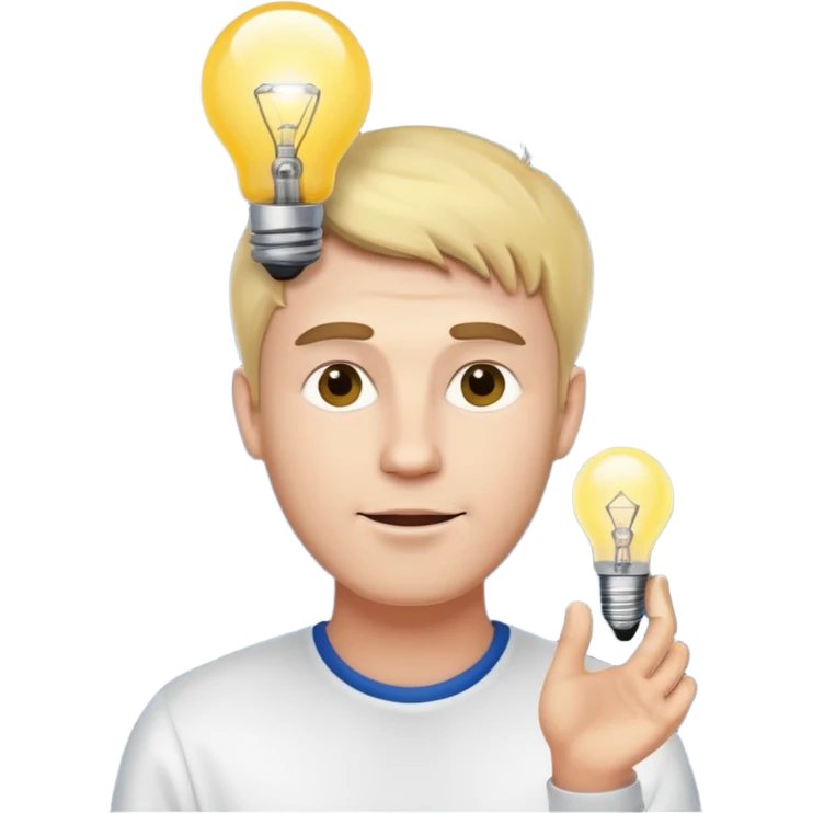 white man with light bulb over head, came up with idea emoji