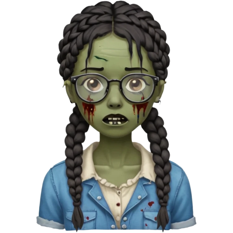 black zombie girl with glasses and braided hair emoji