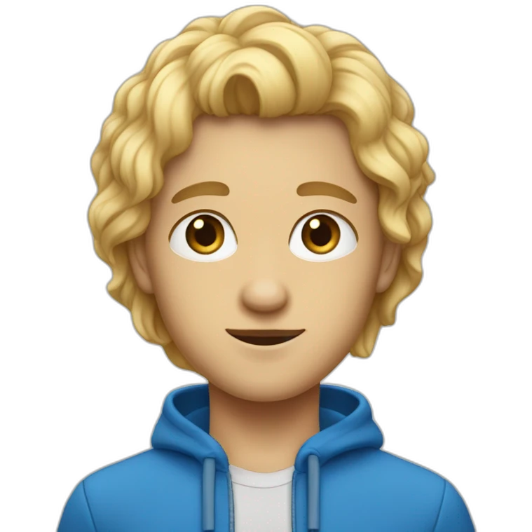 Un garçon au cheveux long et blond avec des yeux bleus emoji