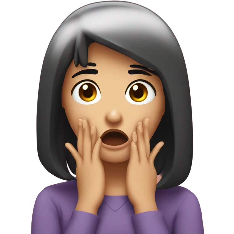 Shocked girl face and hands on face , black hair  emoji
