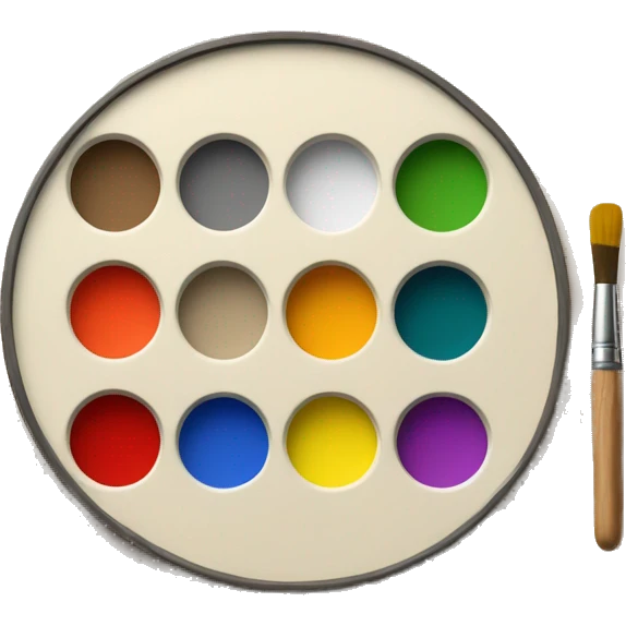 round wooden painting palette, paint mixing tray with applied paint colors emoji