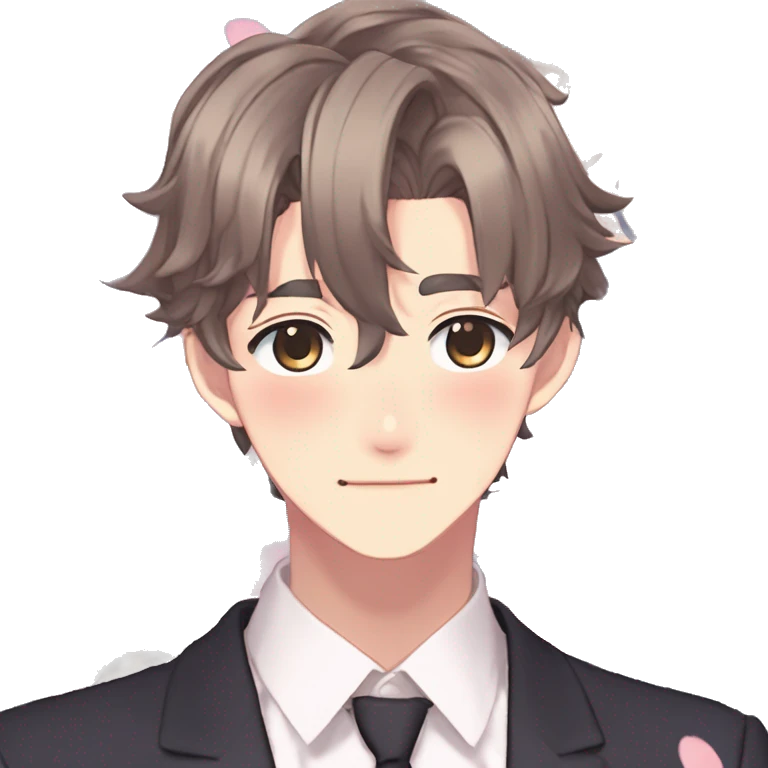 Gorgeous romantic hot attractive anime style modern gentlemanly anime shojo guy with pretty hair and flower petals and blushing face aesthetic trending style  pastelcore cottagecore kawaiicore emoji