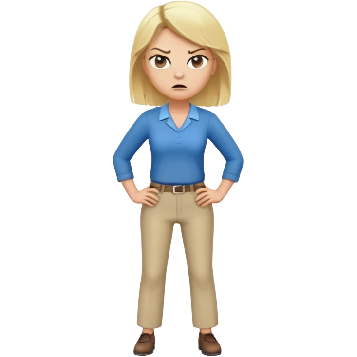 very angry blonde female teacher full body without glasses, hands on hips emoji