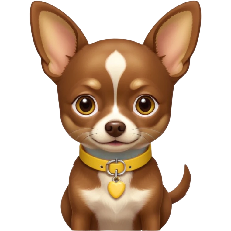 Chihuahua color chocolate con las patitas y pecho color café claro, un pequeño collar amarillo  emoji