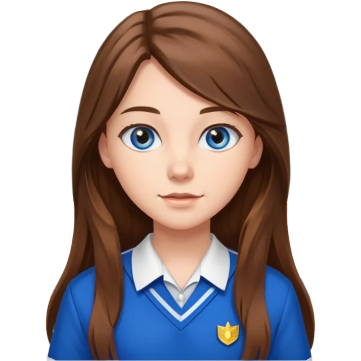 high school class room with a pretty female high school student with long brown hair, blue eyes emoji