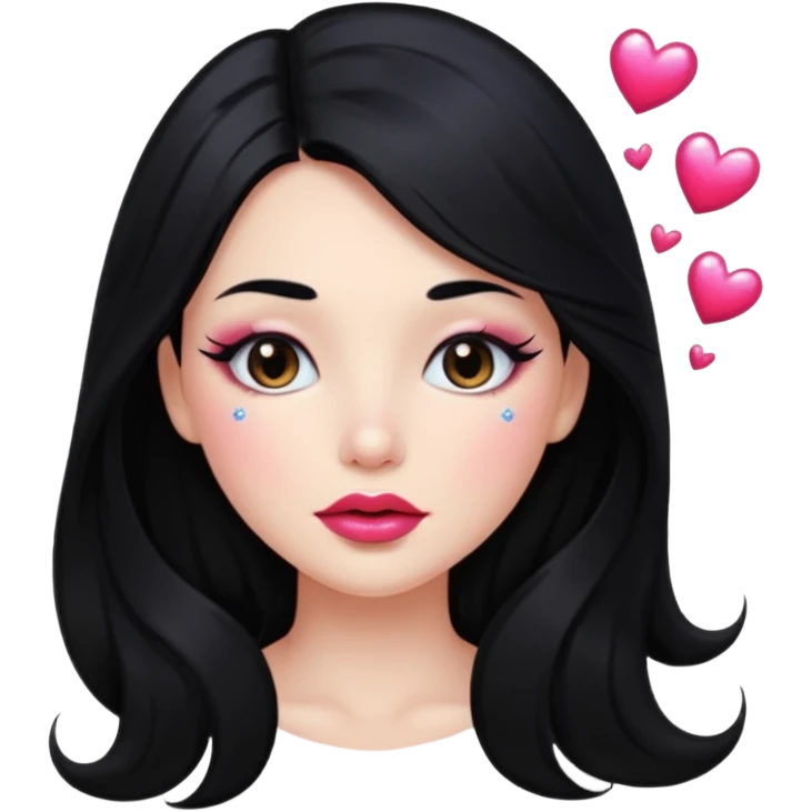 douyin long black hair glossy lips glittery girl emoji
