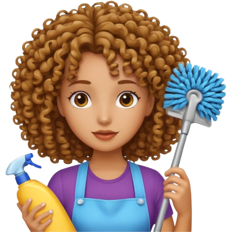 girl cleaning with curly hair emoji