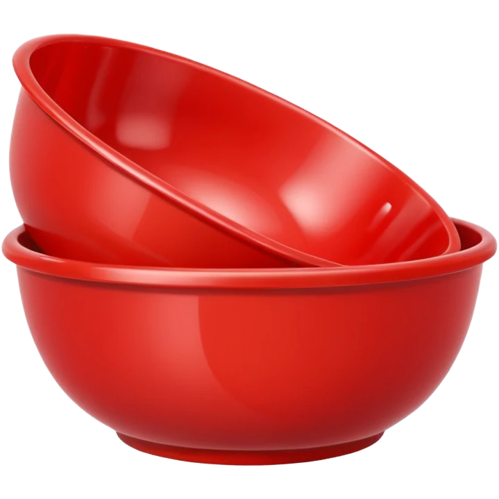 A bright red plastic household bowl. Smooth glossy surface, soft studio lighting, subtle shadow underneath. Product-style photography, crisp focus, minimalistic composition. emoji
