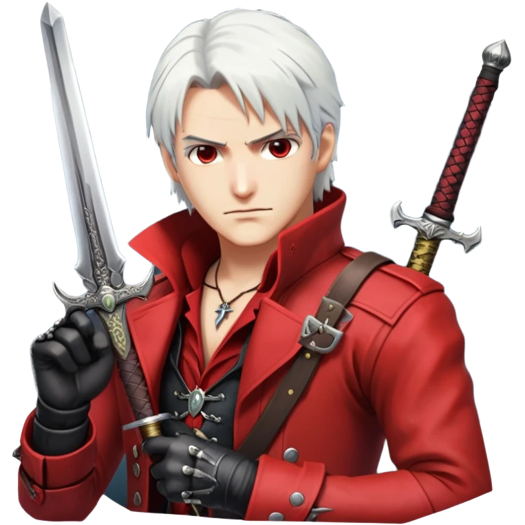 Dante from Devil May Cry with white hair, red coat, sword and pistols emoji