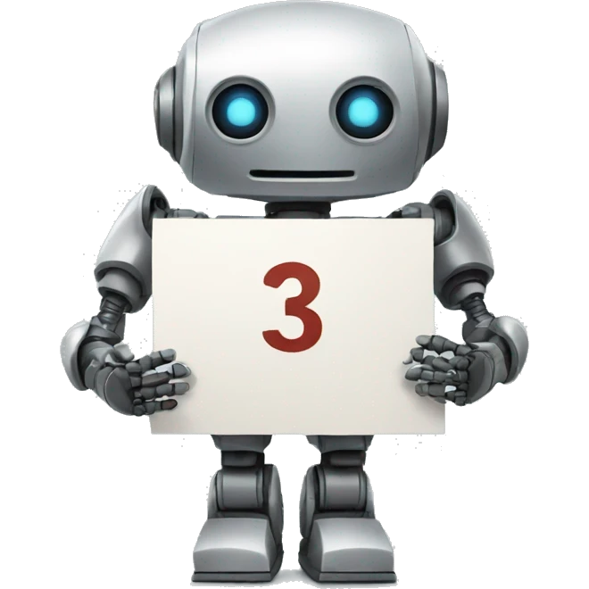 robot holding a sign with number three emoji