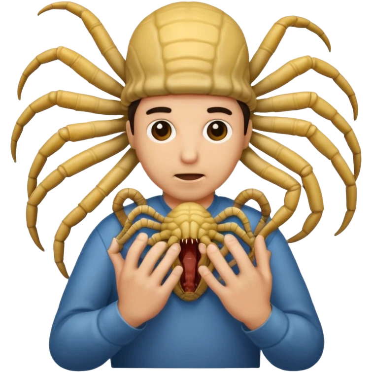 man with Baby Facehugger on his face emoji
