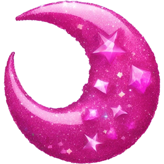 Hot pink crystallized crescent moon with glitter emoji