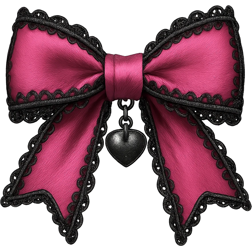 pink gothic bow with black lace trim and heart charm, remove background emoji