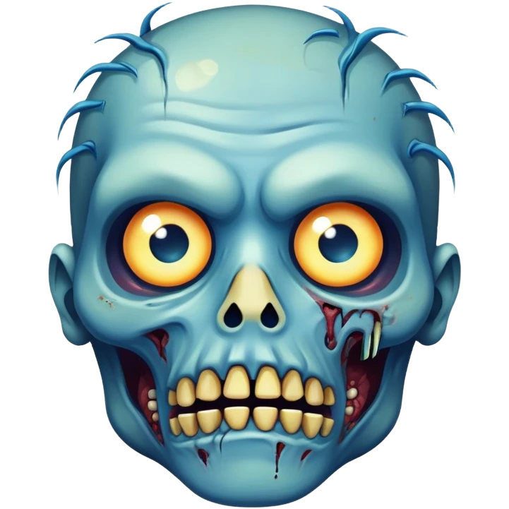 blue zombie face with bright glowing eyes emoji