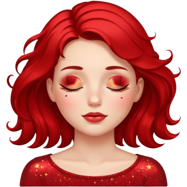 red glitter girl with closed eyes lying on the floor emoji