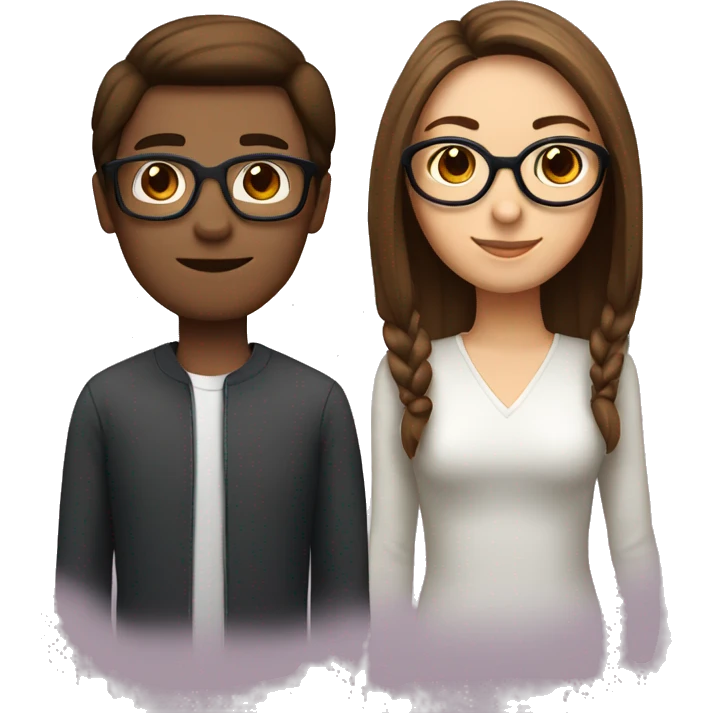 A couple one girl with straight middle length brown hair with glasses round and the guy with brown hair and square red glasses emoji