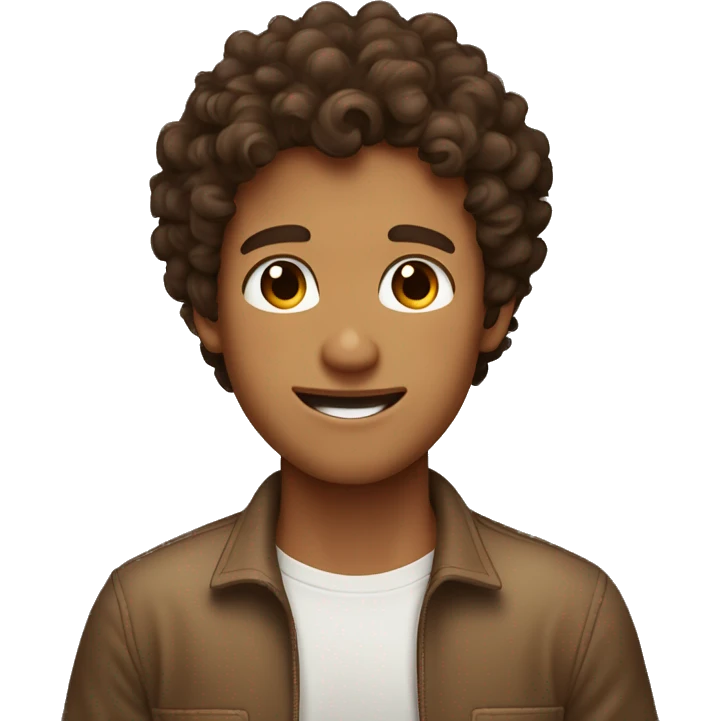cute tan skinned guy with brown soft curly hair, darkbrown eyes, sticking out his tongue emoji