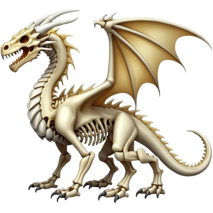 An epic shiny skeletal bone dragon, full body emoji