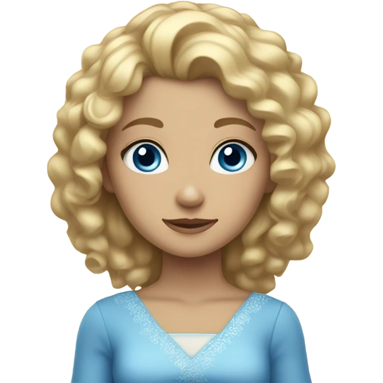 Blonde girl with curly hair and blue eyes looks like a princess emoji
