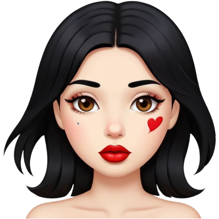 Girl with black hair who has lipstick kiss marks on her cheeks emoji