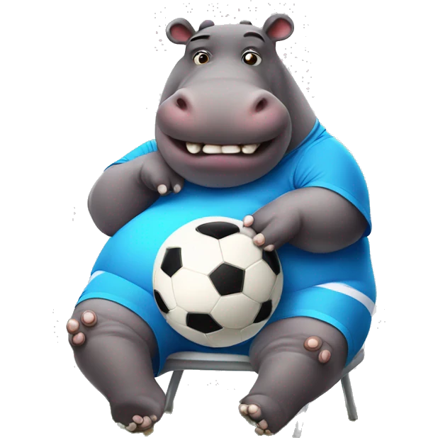 fat hippo as soccer player sit on chair emoji