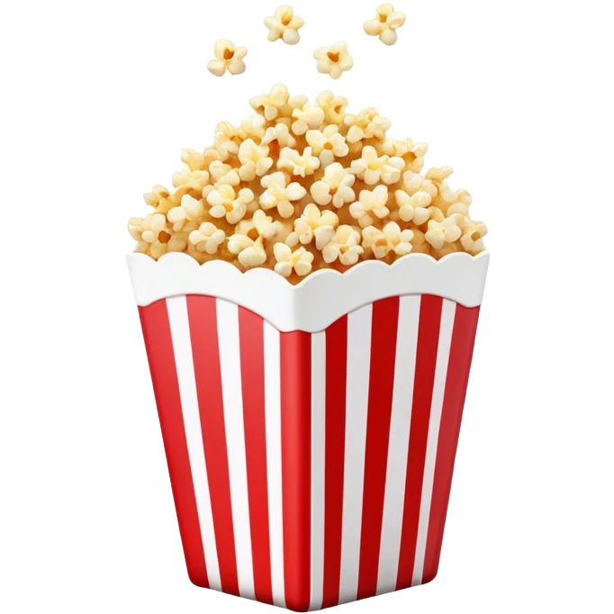 extremely minimalist popcorn in red and white vertically striped box, absolute minimum details, no text, no labels, pure iOS emoji style with glossy finish emoji