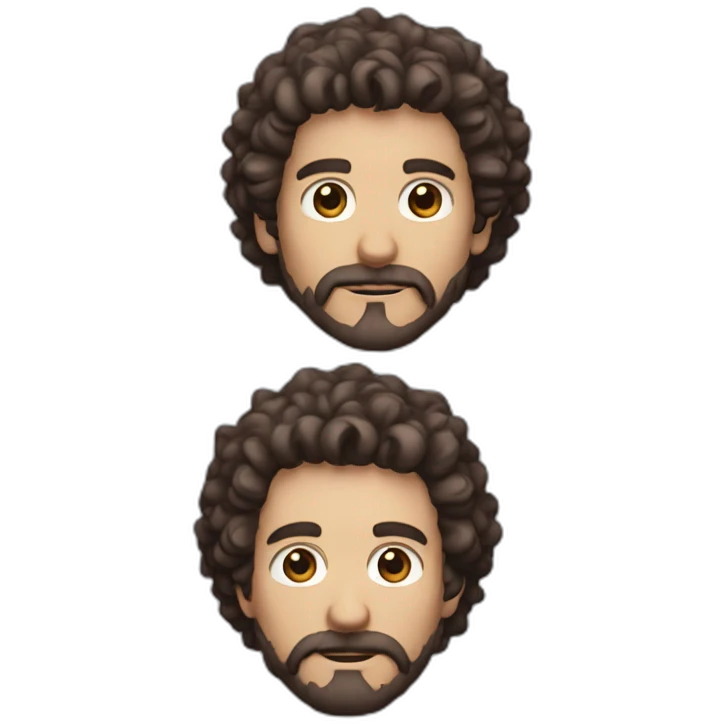 White man with brown eyes and dark curly hair and a beard like mario bros emoji