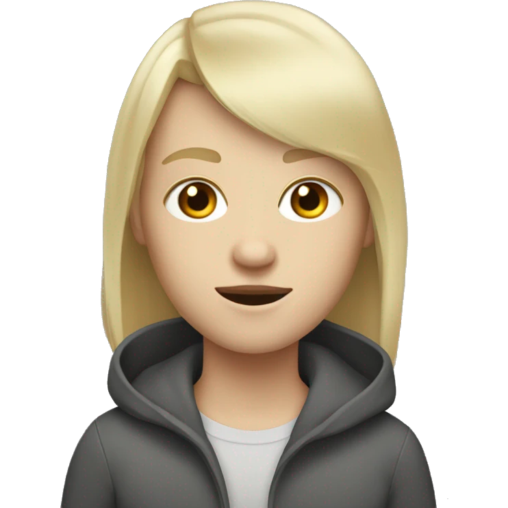 White person with average blonde hair with bangs and grey eyes  emoji