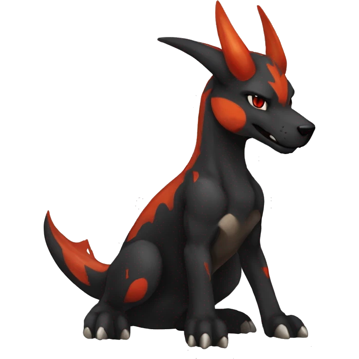 Black Cool Edgy Anthro Houndoom-Charizard Fakémon  with White and Red Edgy markings emoji