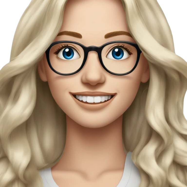 Shoulder length Balayage pale model lady with glasses and blue eyes happy  emoji
