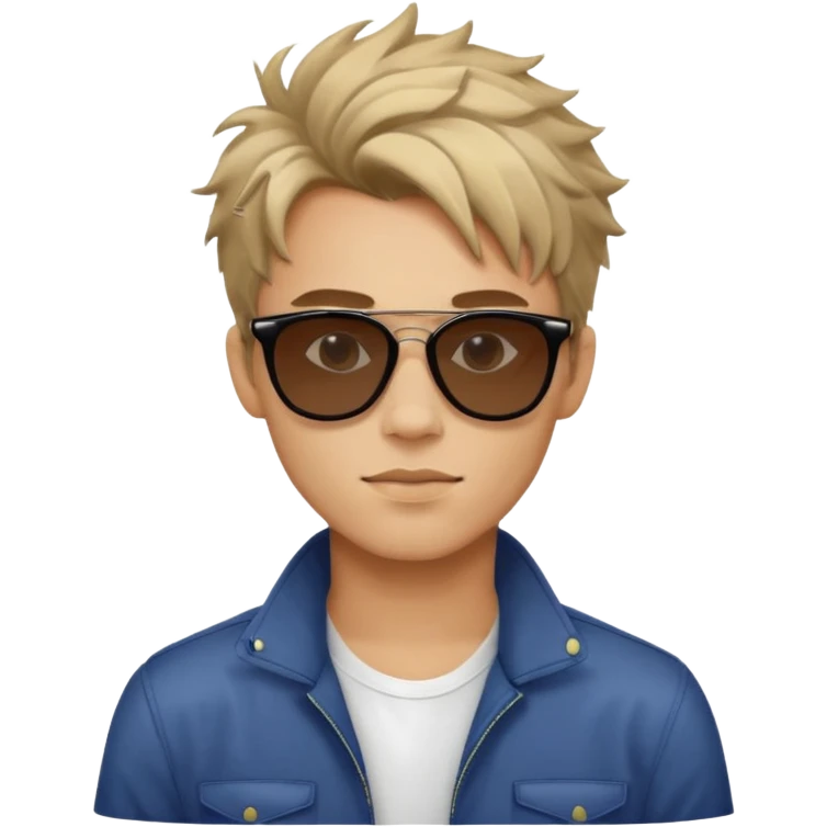 sigma boy, confident young man with sharp jawline, messy hair, sunglasses, relaxed vibe emoji