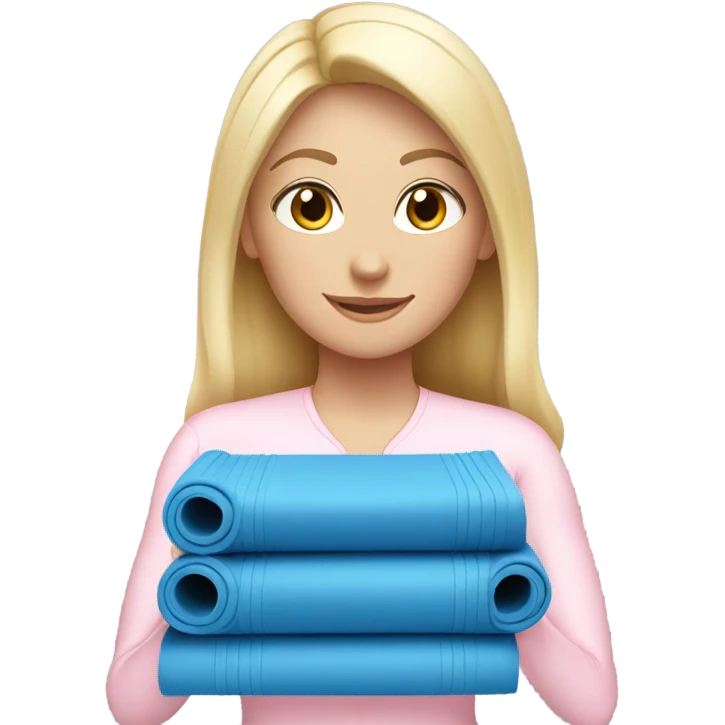 A blonde white girl in a light pink fitness suit with a full-length fitness mat emoji